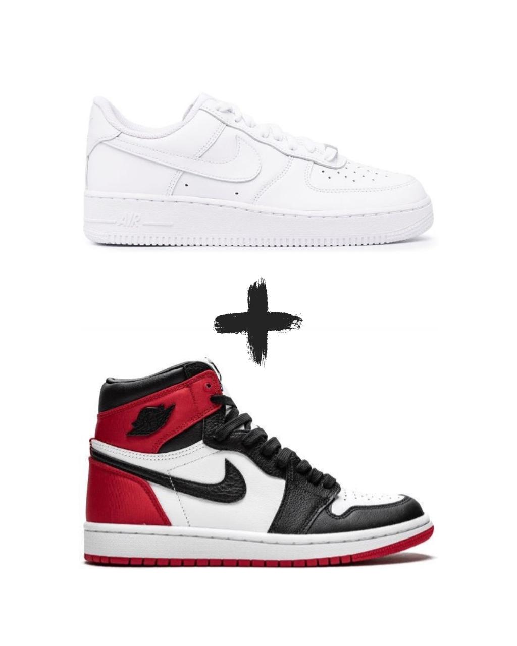 AirForce 1 Classic+Nike Jordan 1 High Satin Black Toe